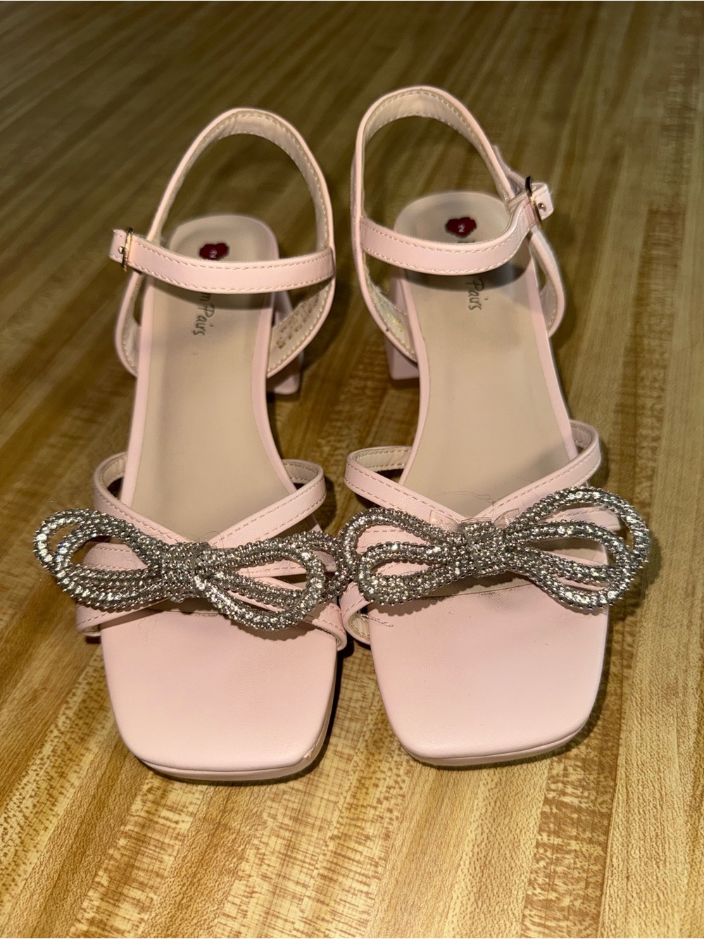 Girls Pink Bow Ankle-Strap Sandals